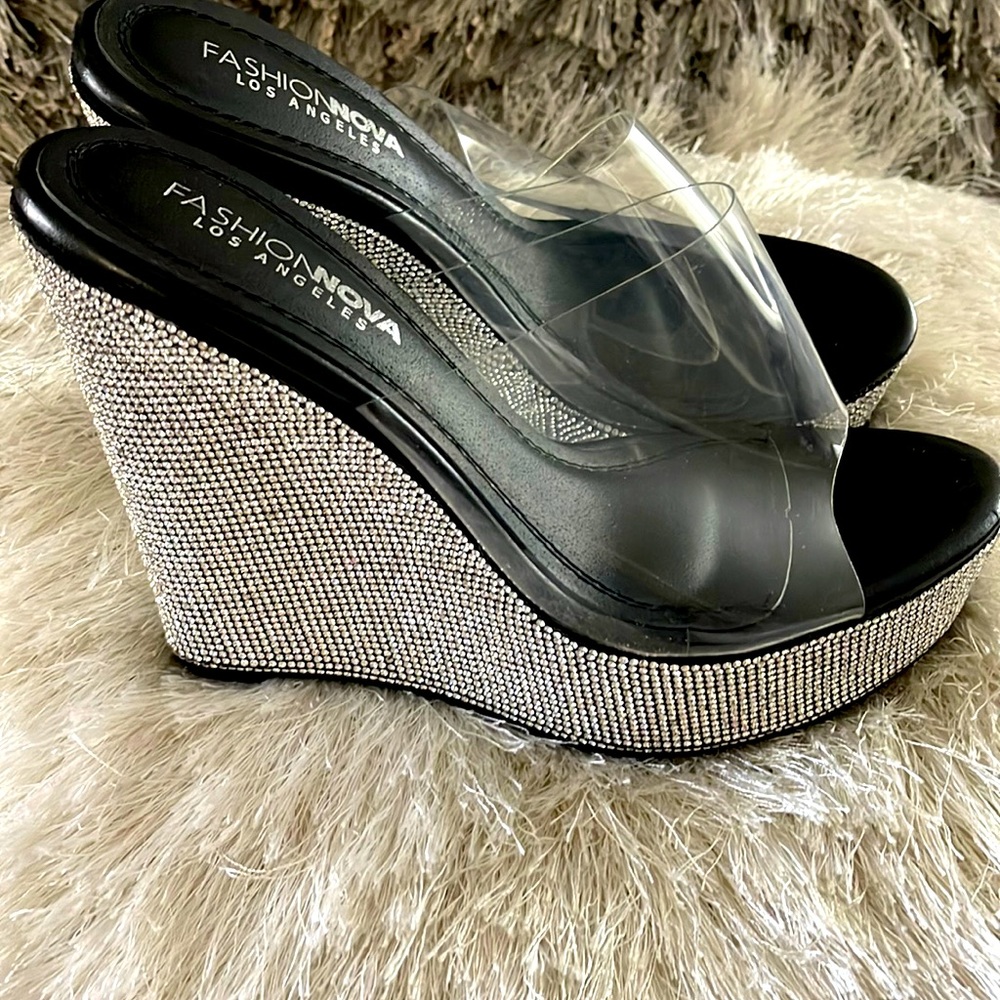 NEW Fashion Nova Wedge Rhinestone Heels Size 10